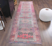 1970'lerden Anadolu kökenli oryantal desenli el dokuma vintage yolluk, 91x354 cm