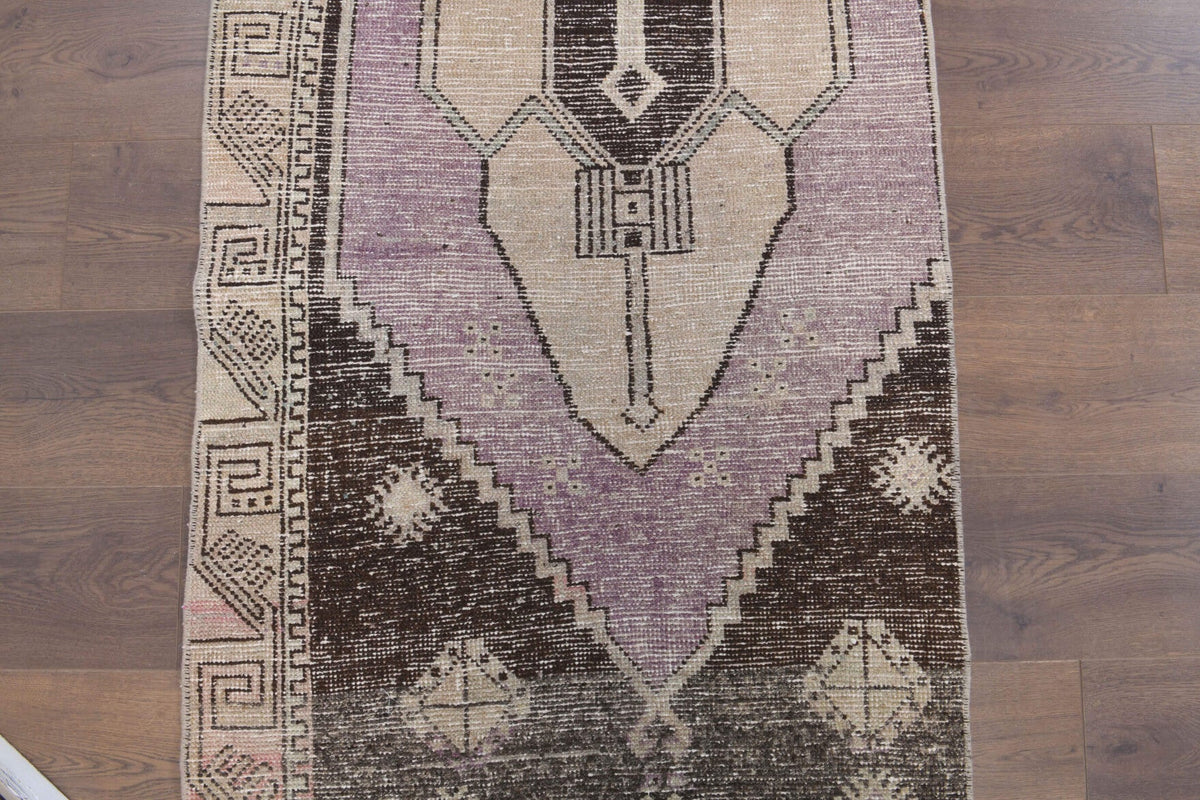 El yapımı vintage yolluk 61x335 cm oryantal desenli yün - yakın çekim doku detayı