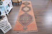 1970'lerden Anadolu kökenli geometrik desenli el dokuma vintage yolluk, 93x380 cm