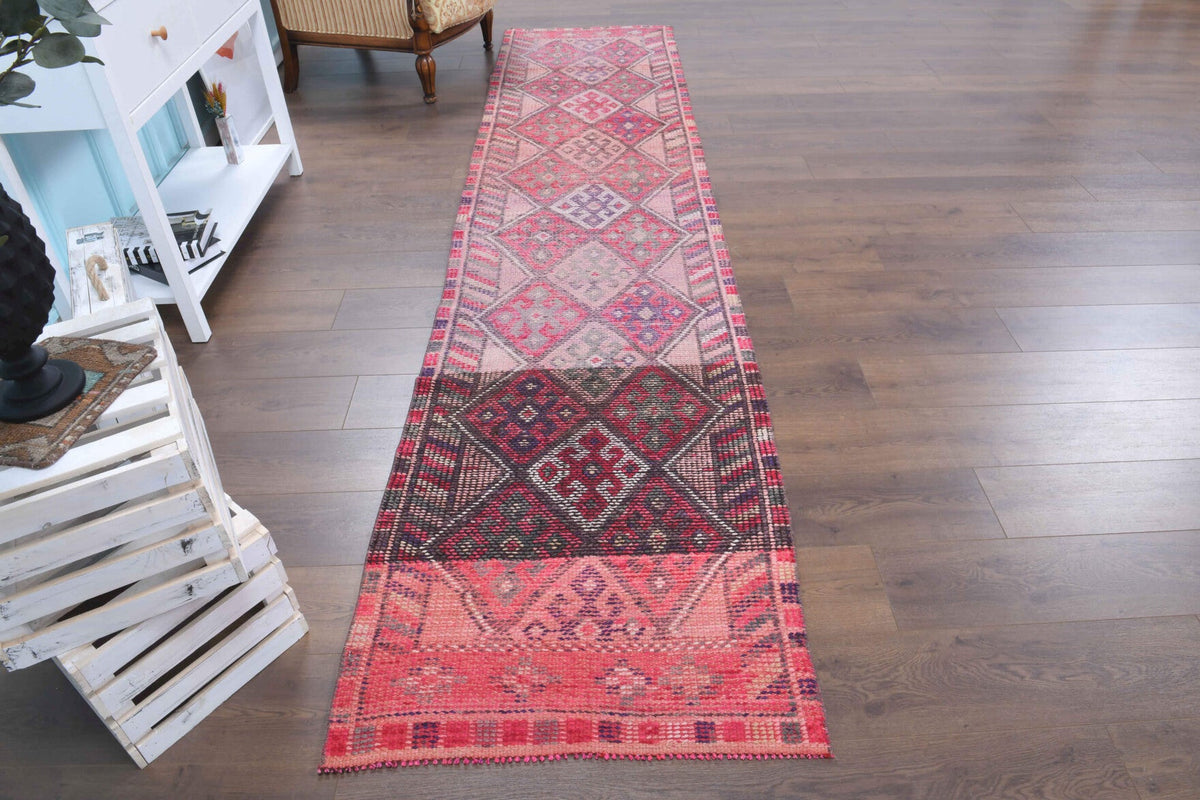 El yapımı vintage yolluk 81x361 cm i̇kat desenli yün - detay görünümü