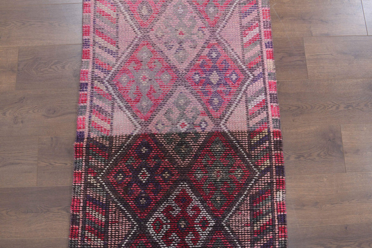 El yapımı vintage yolluk 81x361 cm i̇kat desenli yün - yakın çekim doku detayı
