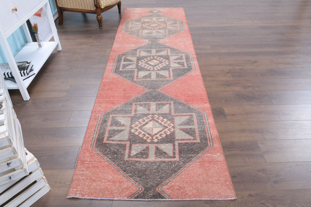 El yapımı vintage yolluk 94x338 cm oryantal desenli yün - detay görünümü