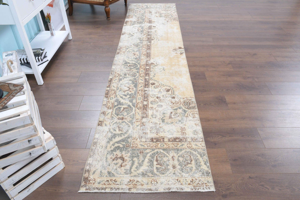 1970'lerden Anadolu kökenli oryantal desenli el dokuma vintage yolluk, 77x336 cm