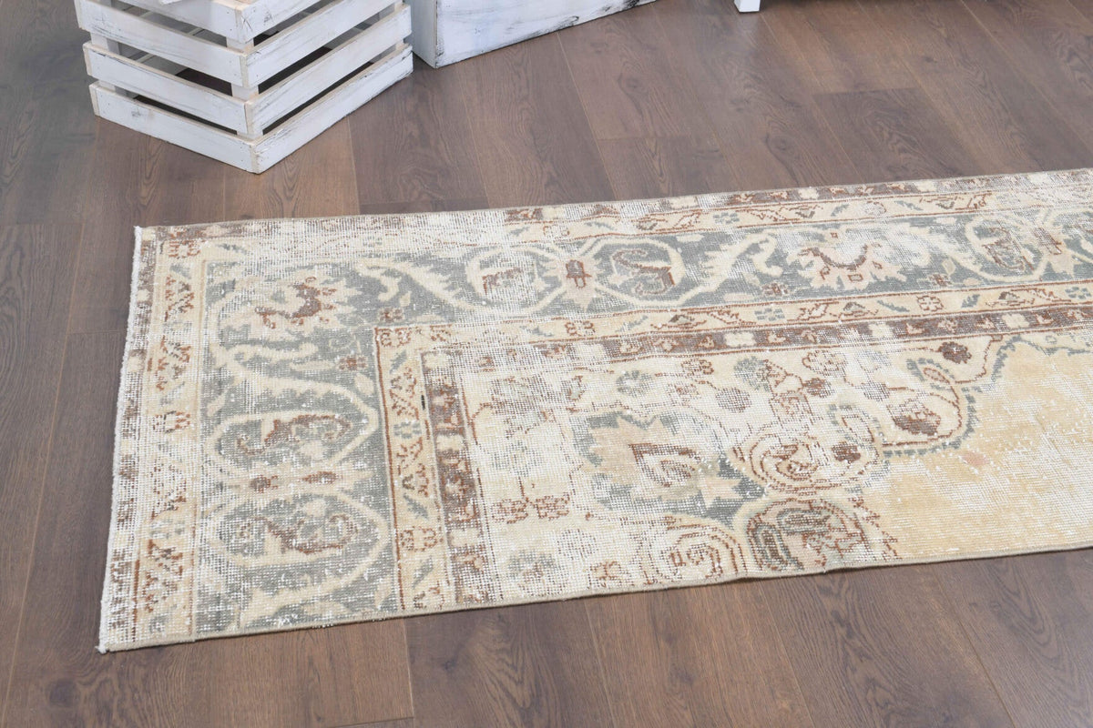 Antre ve koridor için oryantal desenli el dokuma vintage yolluk – 77x336 cm
