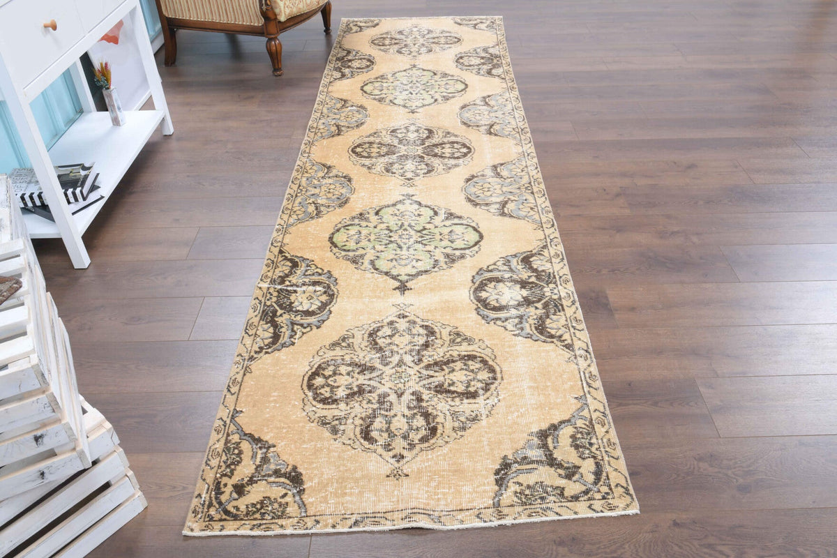 El yapımı vintage yolluk 97x345 cm oryantal desenli yün - detay görünümü