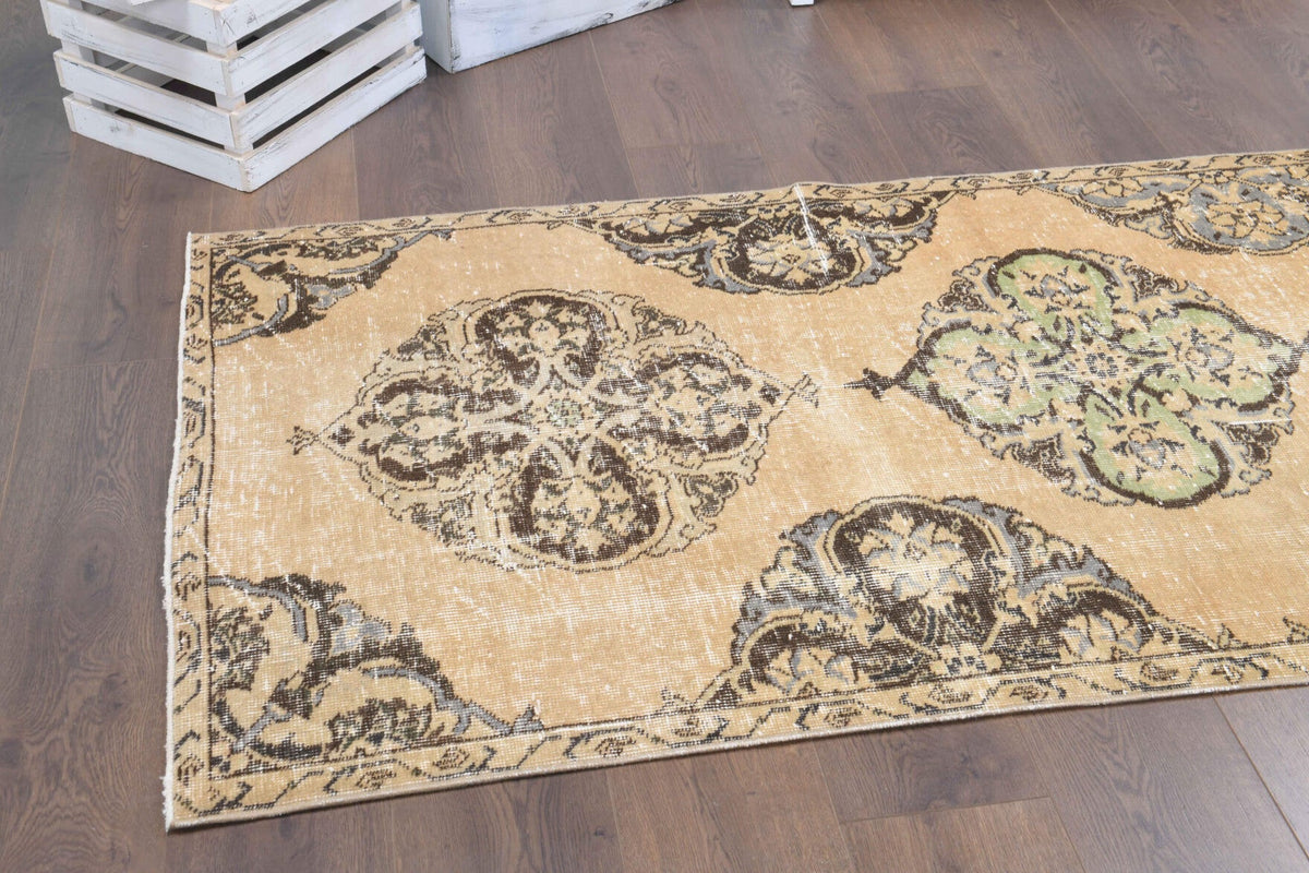Antre ve koridor için oryantal desenli el dokuma vintage yolluk – 97x343 cm