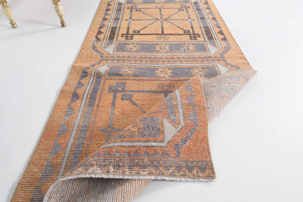 Antre ve koridor için oryantal desenli el dokuma vintage yolluk – 83x347 cm