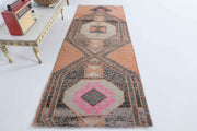 1970'lerden Anadolu kökenli oryantal desenli el dokuma vintage yolluk, 80x218 cm