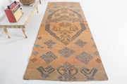 1970'lerden Anadolu kökenli oryantal desenli el dokuma vintage yolluk, 99x250 cm