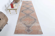 1970'lerden Anadolu kökenli geometrik desenli el dokuma vintage yolluk, 81x321 cm