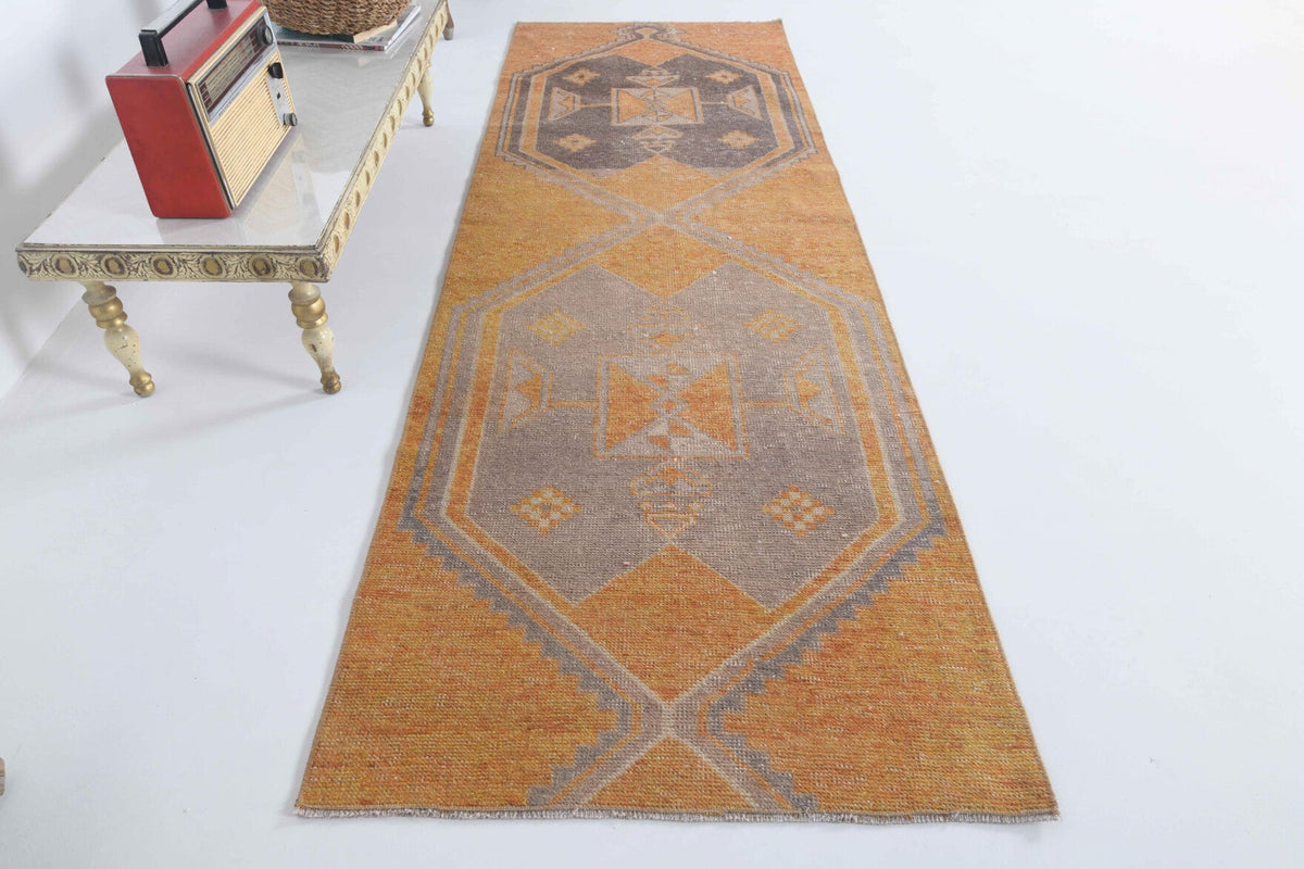El yapımı vintage yolluk 79x239 cm geometrik desenli yün - detay görünümü