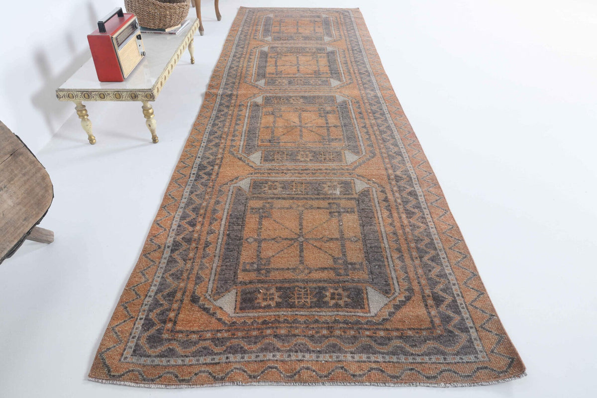 El yapımı vintage yolluk 109x351 cm tribal desenli yün - detay görünümü