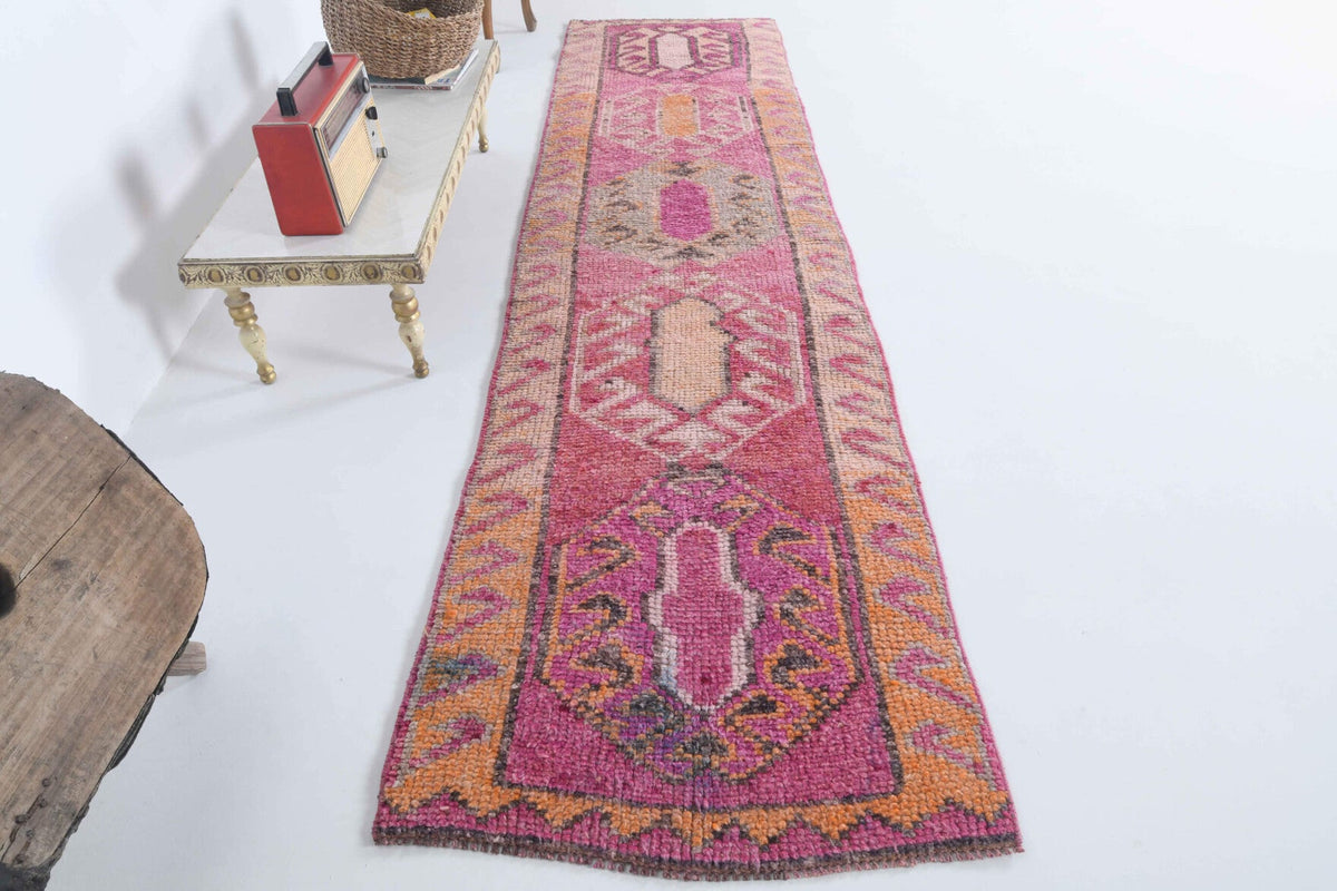 El yapımı vintage yolluk 89x292 cm oryantal desenli yün - detay görünümü