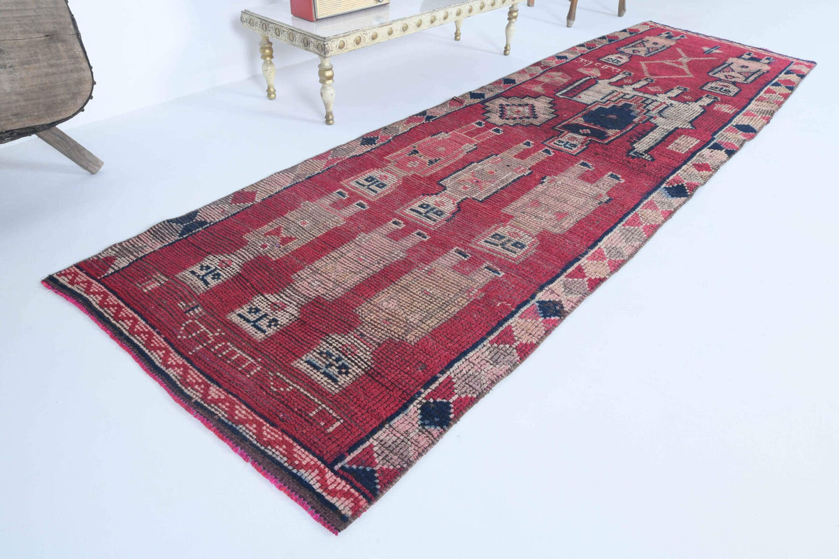 El yapımı vintage yolluk 91x287 cm i̇nsan figürlü desenli yün - yakın çekim doku detayı