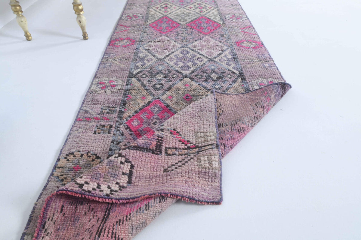 Antre ve koridor için ikat desenli el dokuma vintage yolluk – 80x348 cm