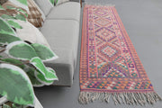 1960'lardan Anadolu kökenli ikat desenli vintage kilim yolluk, 96x295 cm