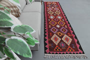 1960'lardan Anadolu kökenli ikat desenli vintage kilim yolluk, 90x327 cm