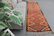 1960'lardan Anadolu kökenli ikat desenli vintage kilim yolluk, 98x325 cm