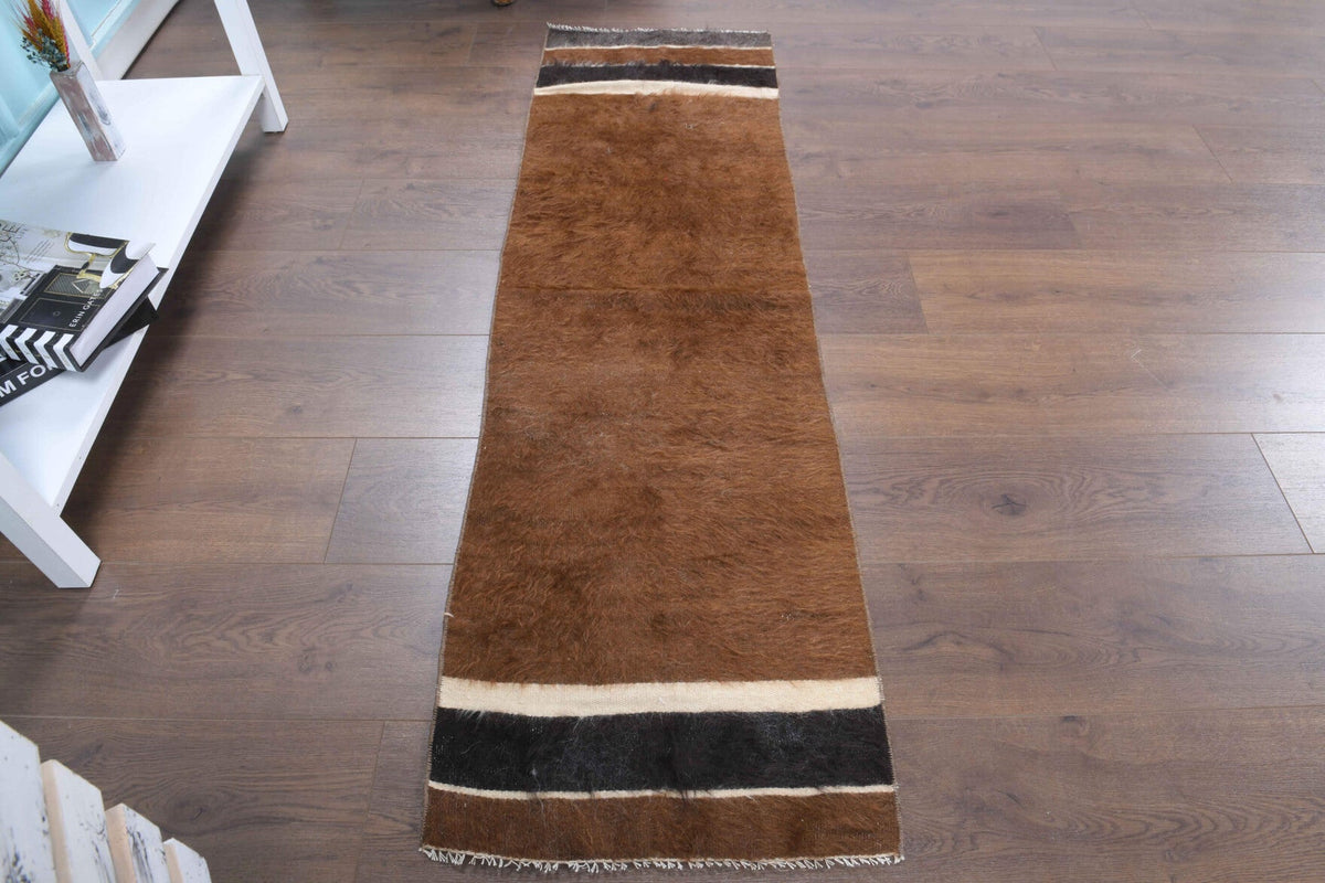 El yapımı vintage yolluk 48x163 cm kilim desenli yün - yakın çekim doku detayı