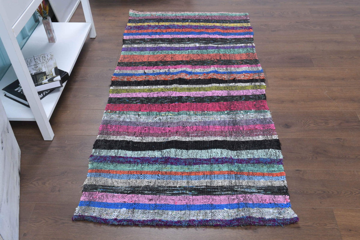 El yapımı vintage yolluk 86x170 cm çizgili desenli yün - detay görünümü