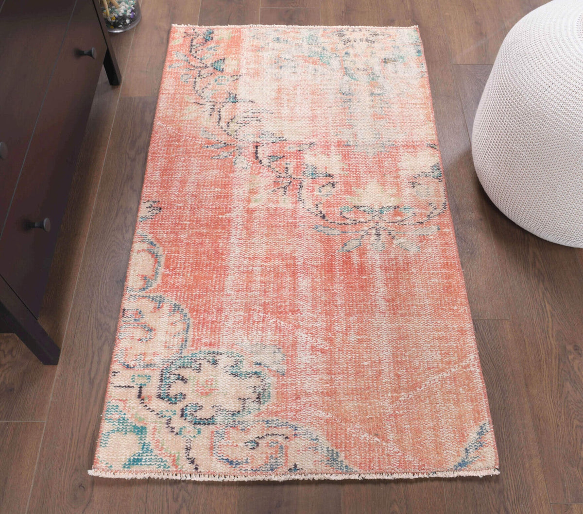 El yapımı vintage halı 76x132 cm oryantal desenli yün - detay görünümü