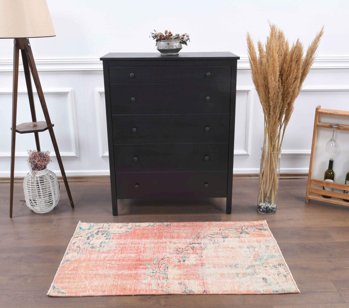 Antre için oryantal desenli el dokuma vintage halı – 75x130 cm