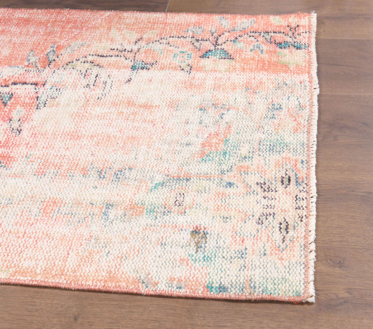 Vintage halı 75x130 cm – turuncu ve bej oryantal desenli, el dokuma