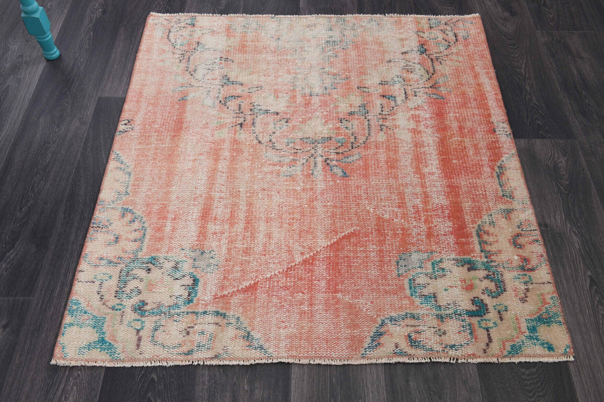 El yapımı vintage halı 112x119 cm oryantal desenli yün - detay görünümü
