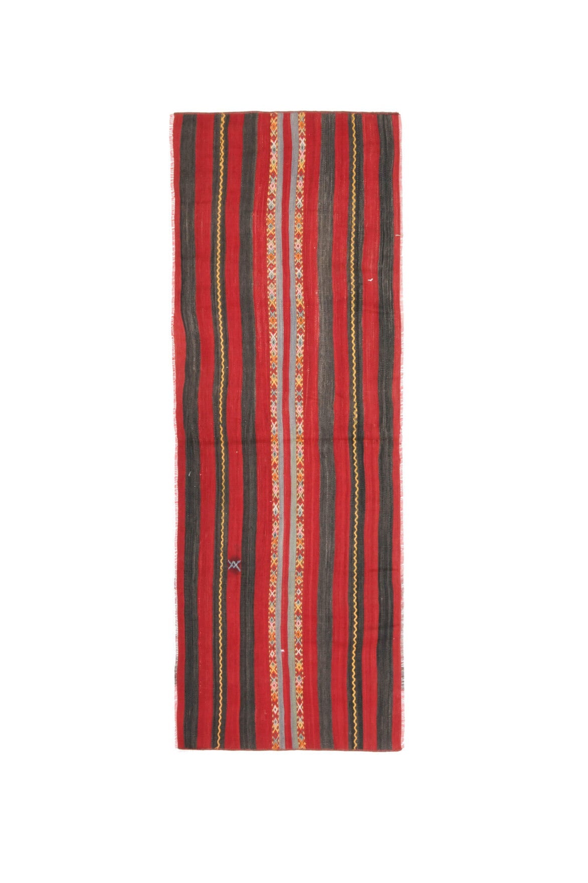 70x200 cm kırmızı oryantal desenli vintage kilim yolluk – üstten tam görünüm