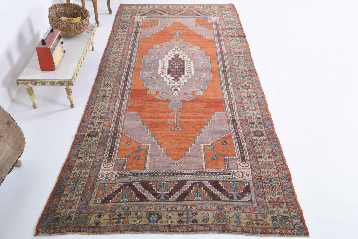 El yapımı vintage yolluk 122x335 cm oryantal desenli yün - detay görünümü