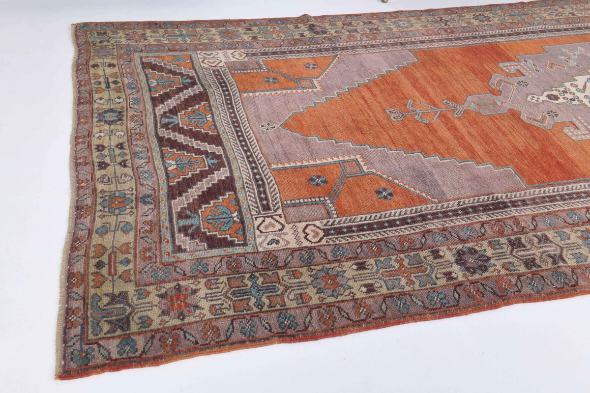 El yapımı vintage yolluk 122x335 cm oryantal desenli yün - kenar ve saçak detayı