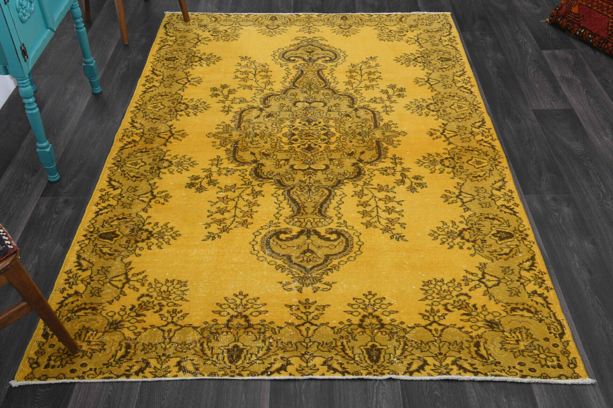 Vintage Anatolian Yellow Area Rug